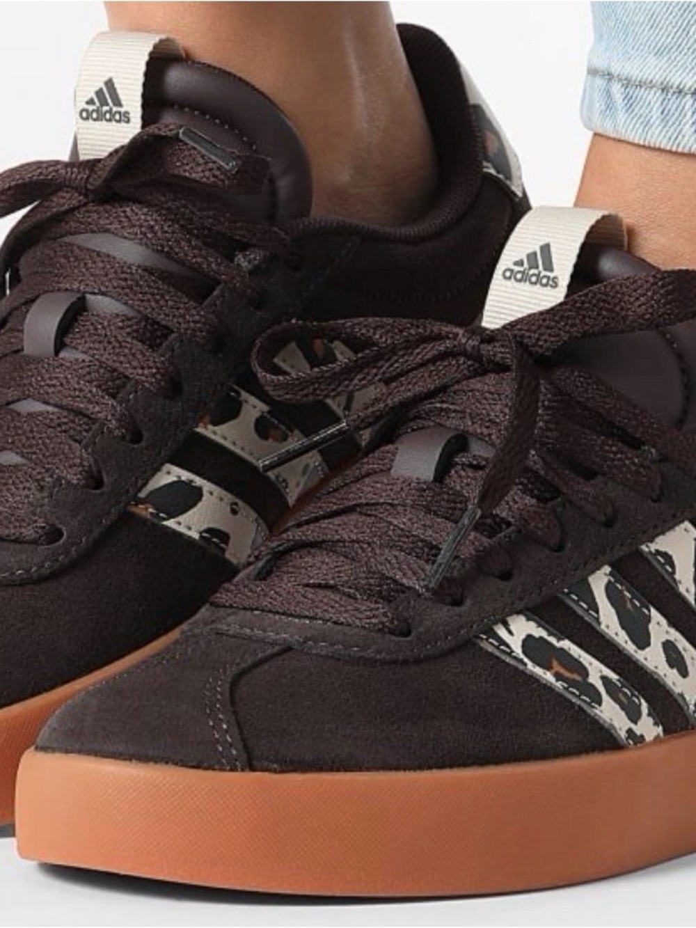 adidas Men’s Chocolate Brown Suede Sneakers with Leopard Stripes - Picture 2 of 8